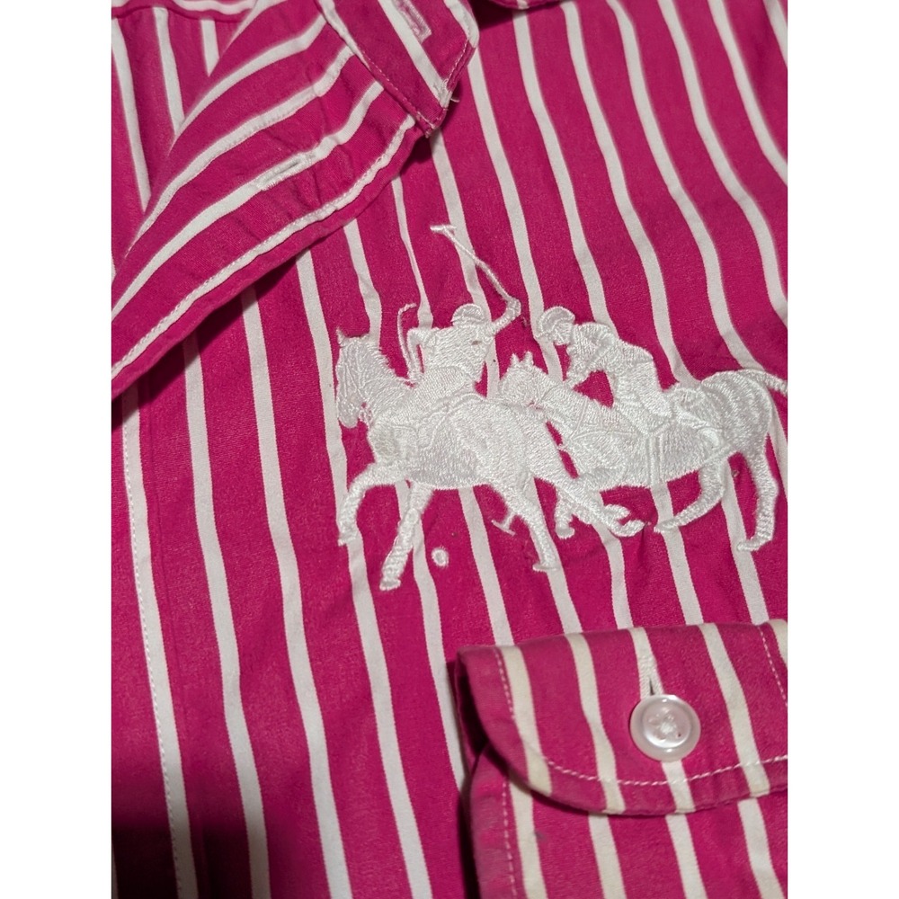 Ralph Lauren Polo Sport 10 Button Up Front Striped Shirt Pink Large Logo - Picture 5 of 7